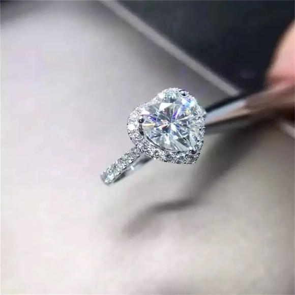 Heart ring sterling silver 925 cubic zirconia shiny women’s jewelry - Picture 10 of 12